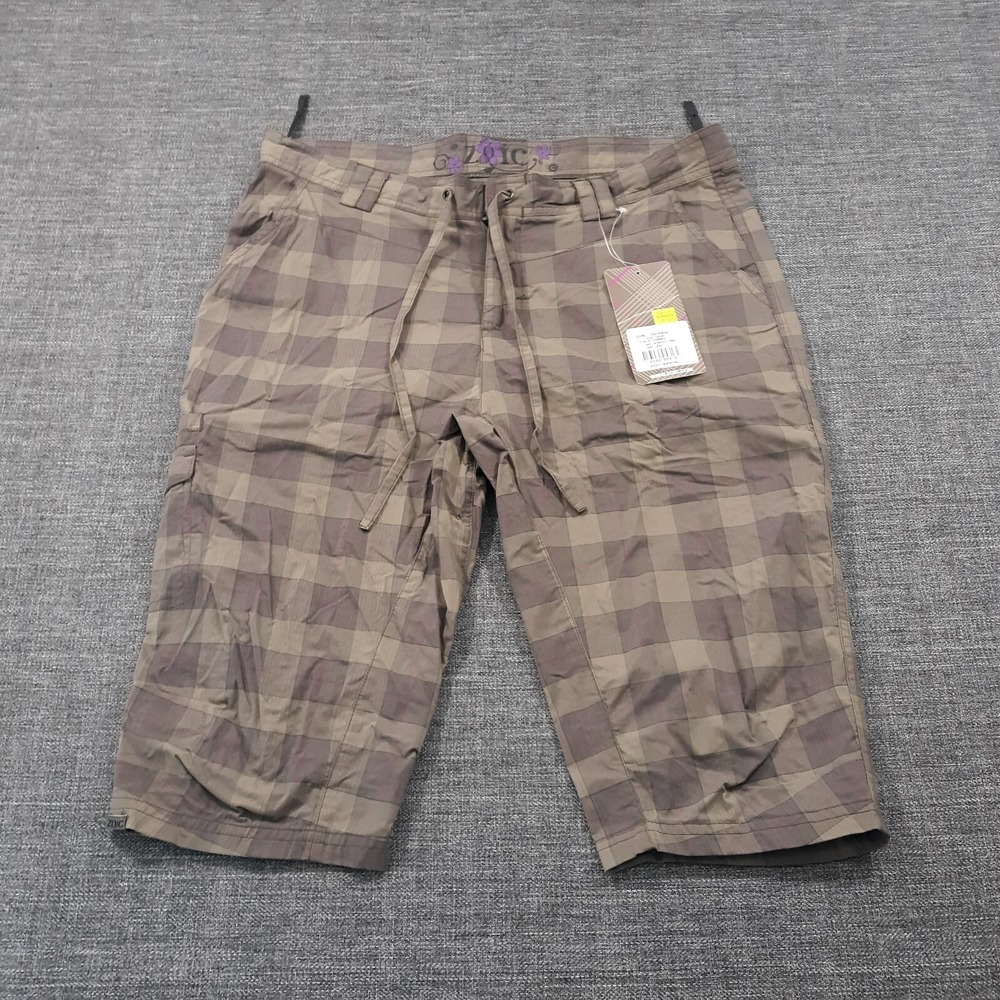 ZOIC Cycling Pants Capri Womens Size Large No Padded Liner Plaid Olive NWT